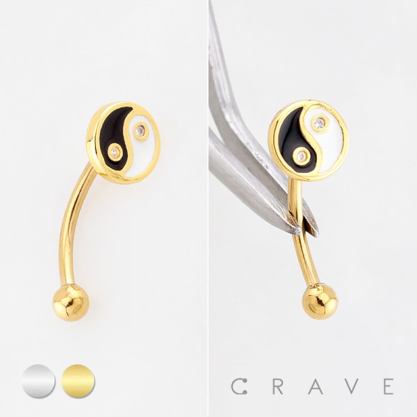 YIN YANG CZ 316L SURGICAL STEEL CURVED BARBELL/EYEBROW